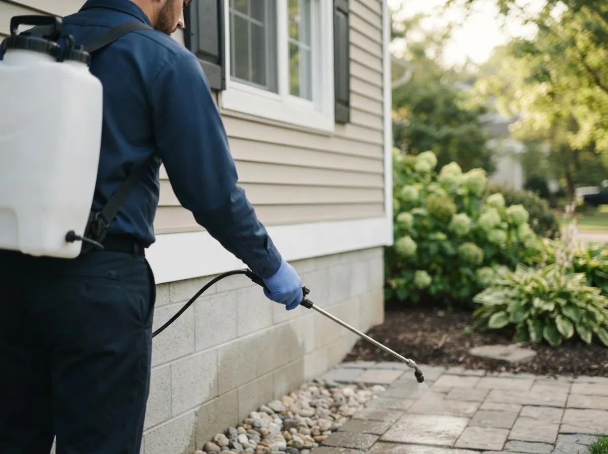 Pest control technician inspecting a home in Free Soil, MI